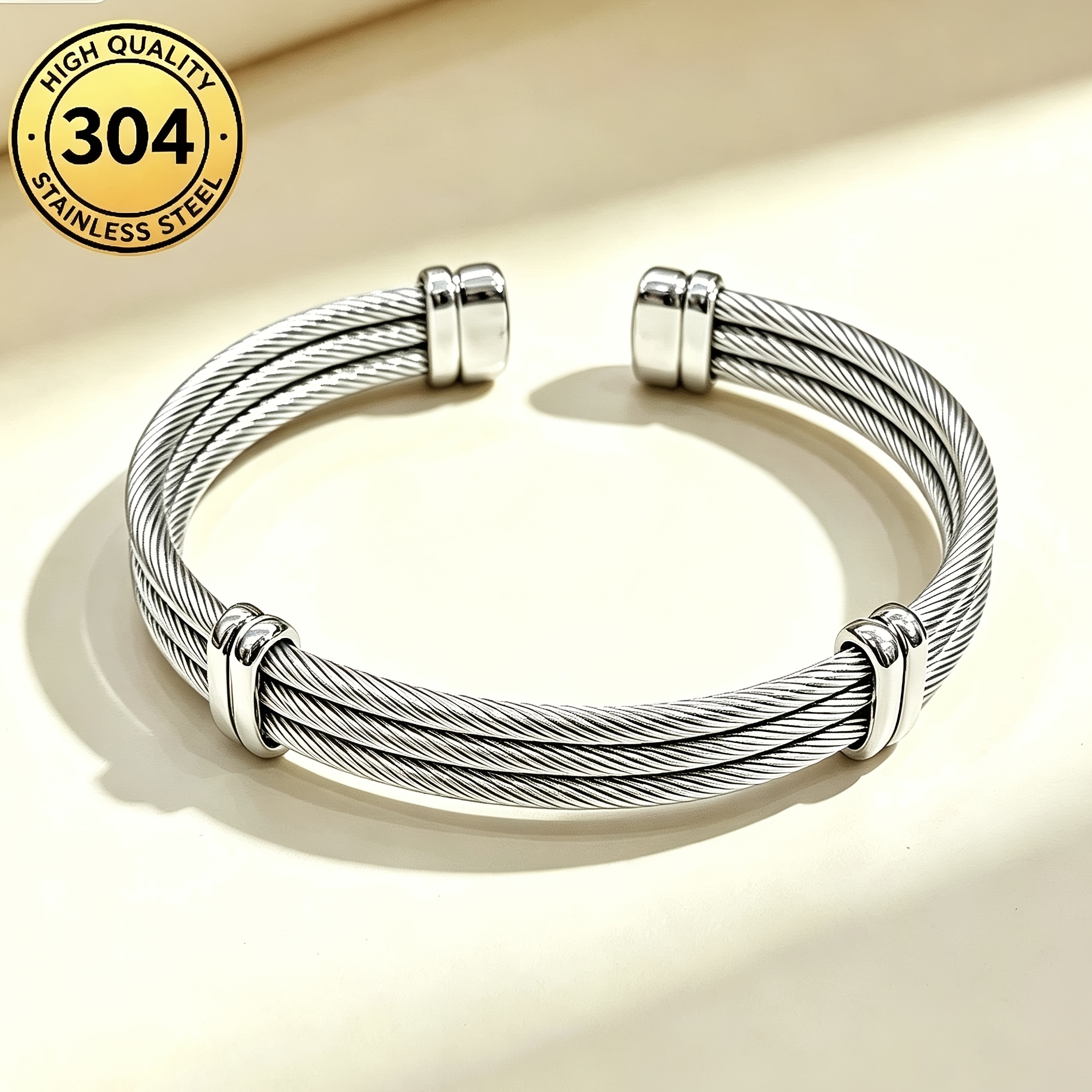 Men's Adjustable Twisted Cable Wire Open Cuff Bangle